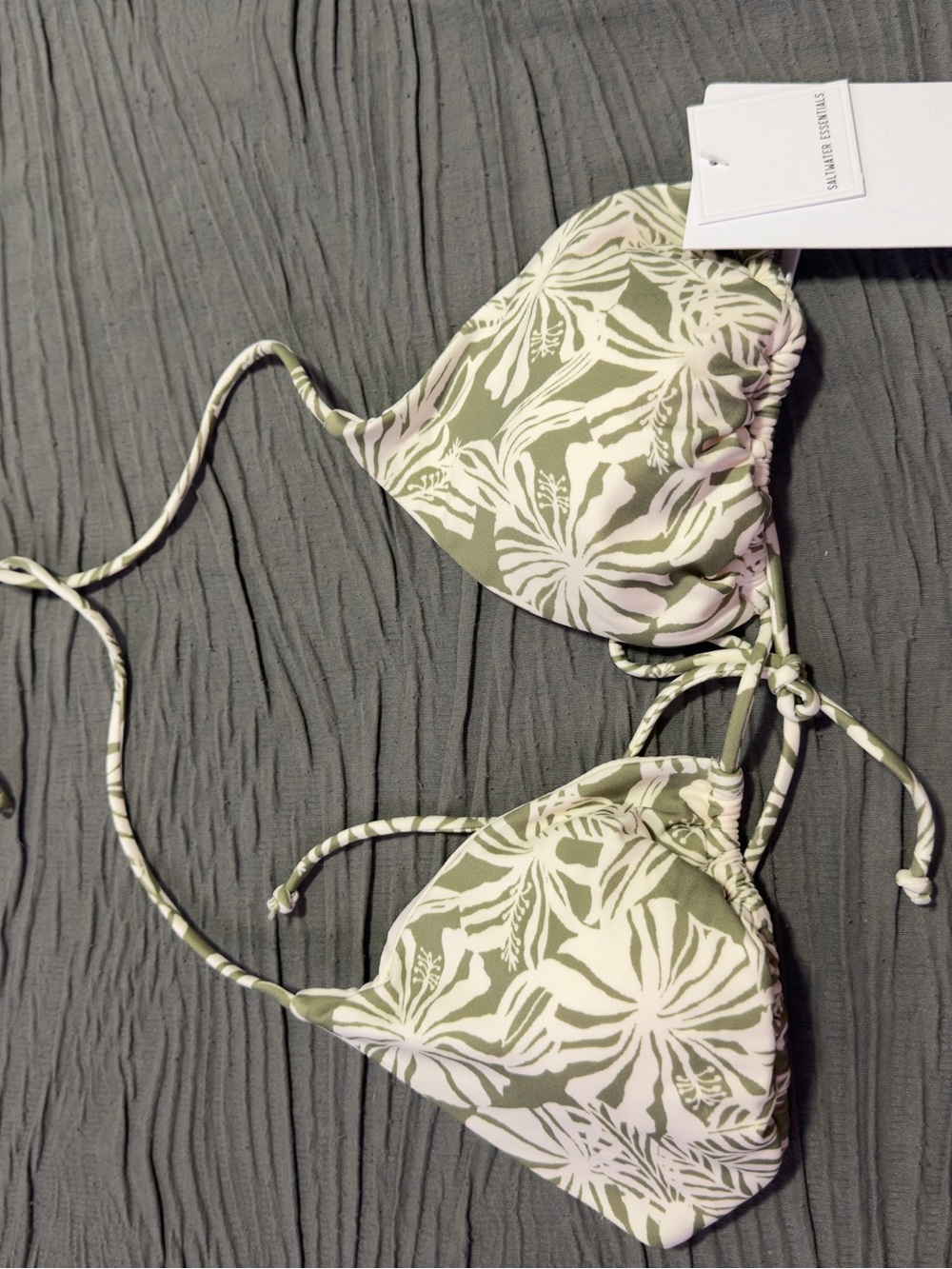 O'Neill Olive Green & White Floral Triangle Bikini Top